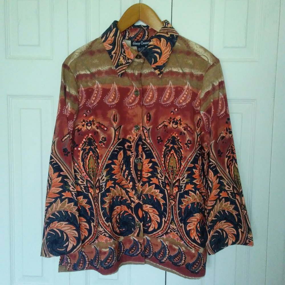 Candy Couture Blazer/Jacket Size L 100% Cotton Leaves/floral multicolor